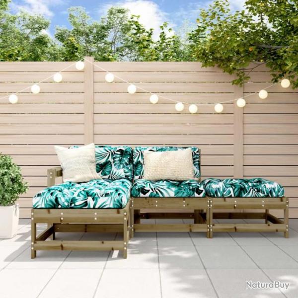 Salon de jardin 4 pcs avec coussins bois de pin imprgn