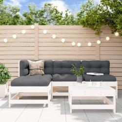 Salon de jardin 5 pcs avec coussins blanc bois massif