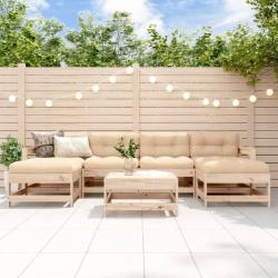 Salon de jardin 7 pcs avec coussins bois massif