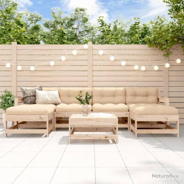 Salon de jardin 7 pcs avec coussins bois massif