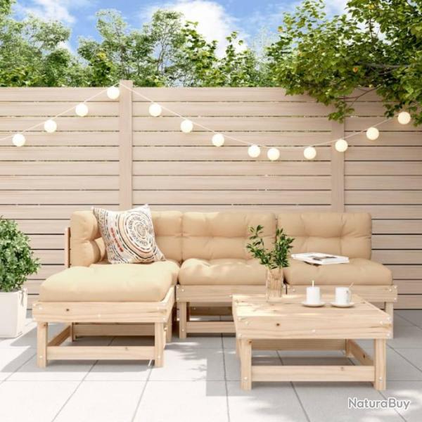 Salon de jardin 5 pcs avec coussins bois massif