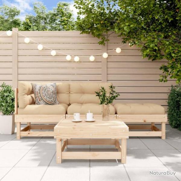 Salon de jardin 4 pcs avec coussins bois massif