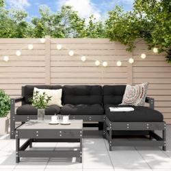 Salon de jardin 5 pcs avec coussins gris bois massif