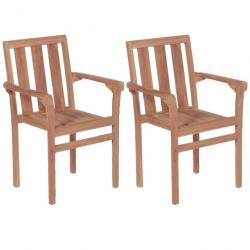 Chaises de jardin empilables 2 pcs Bois de teck solide