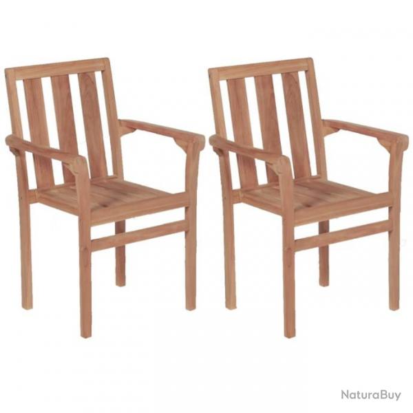 Chaises de jardin empilables 2 pcs Bois de teck solide