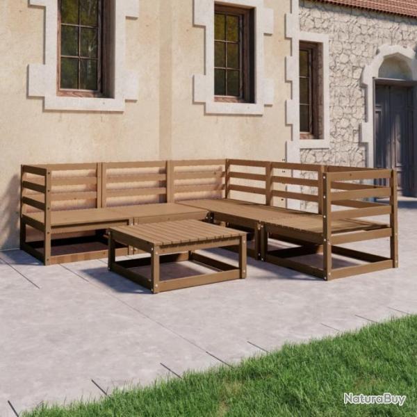 Salon de jardin 6 pcs marron miel bois de pin massif