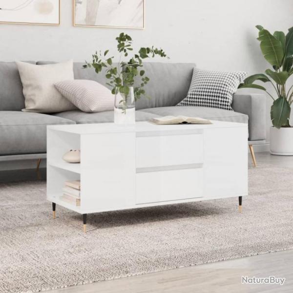 Table basse blanc brillant 102x44,5x50 cm bois d'ingnierie