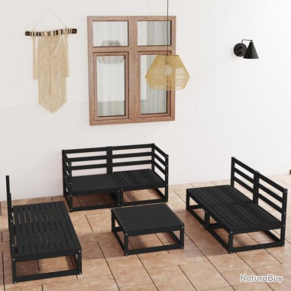 Salon de jardin 7 pcs noir bois de pin massif