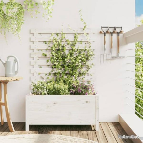 Jardinire avec support blanc 79x39,5x114 cm bois de pin massif