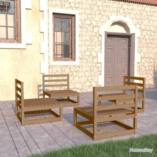 Salon de jardin 4 pcs marron miel bois de pin massif