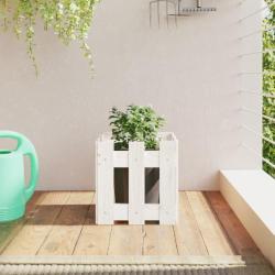 Jardinière avec design de clôture blanc 30x30x30 cm pin massif