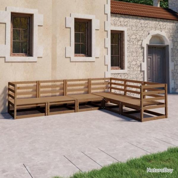 Salon de jardin 6 pcs marron miel bois de pin massif