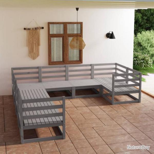 Salon de jardin 8 pcs bois de pin massif