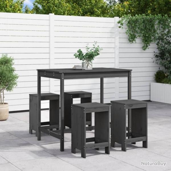 bar de jardin 5 pcs gris bois de pin massif