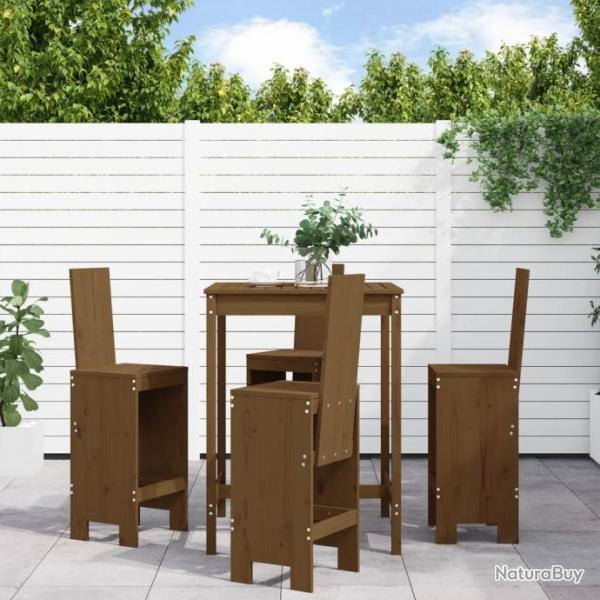 bar de jardin 5 pcs marron miel bois de pin massif