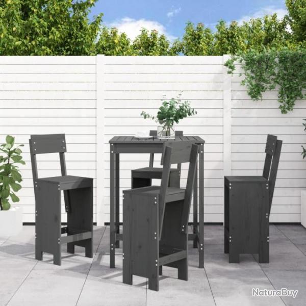 bar de jardin 5 pcs gris bois de pin massif