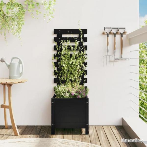 Jardinire avec support noir 39x39,5x114 cm bois de pin massif