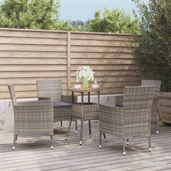 bistro de jardin 5 pcs coussins gris poly rotin