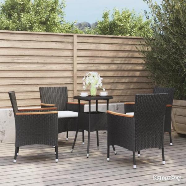 bistro de jardin 5 pcs coussins noir poly rotin