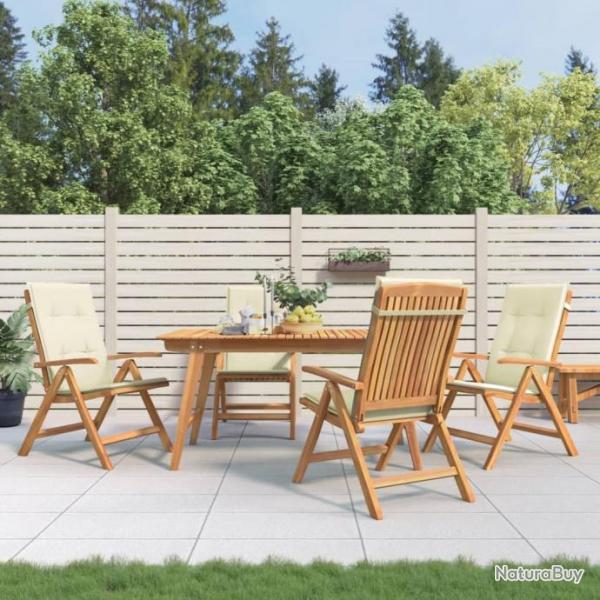 Chaises de jardin inclinables 4pcs et coussins bois massif teck