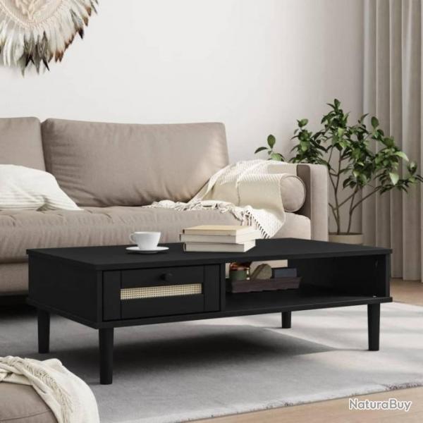 Table basse SENJA aspect rotin noir 100x55x33 cm bois massif