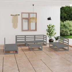 Salon de jardin 8 pcs gris bois de pin massif