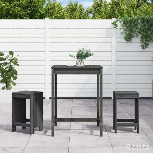 bar de jardin 3 pcs gris bois de pin massif