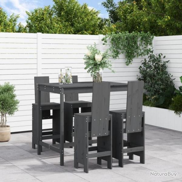 bar de jardin 5 pcs gris bois de pin massif