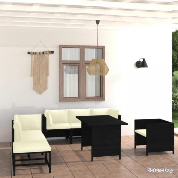 Salon de jardin 8 pcs avec coussins Rsine tresse Noir