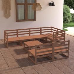 Salon de jardin 8 pcs marron miel bois de pin massif