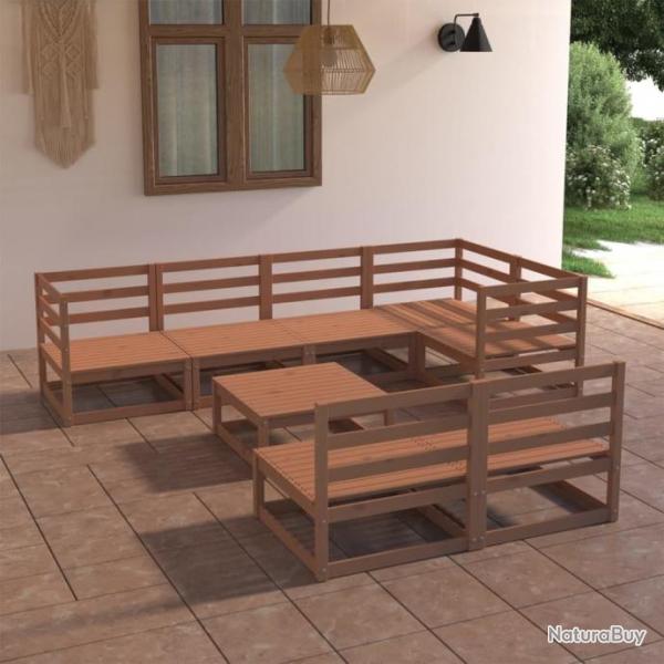 Salon de jardin 8 pcs marron miel bois de pin massif