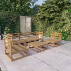 Salon de jardin 6 pcs marron miel bois de pin massif