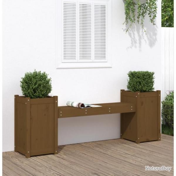 Banc avec jardinires marron miel bois massif de pin