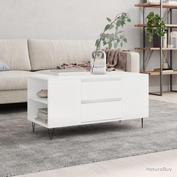 Table basse blanc brillant 102x44,5x50 cm bois d'ingnierie