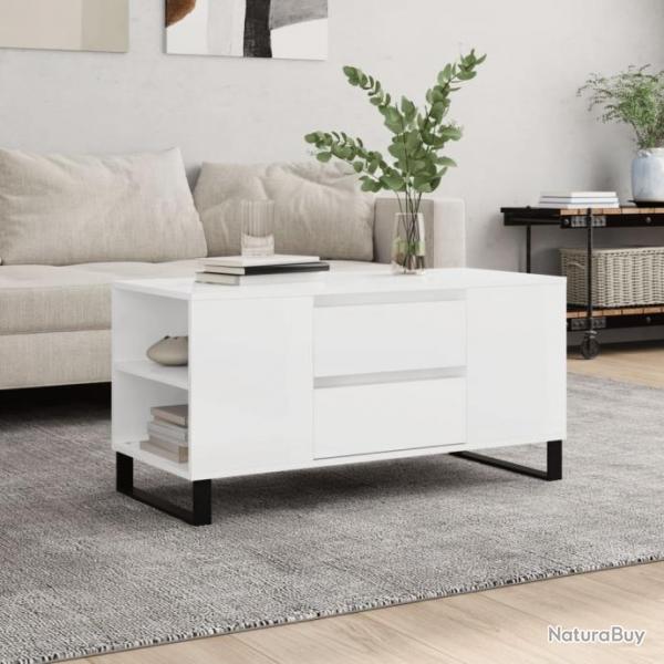 Table basse blanc brillant 102x44,5x50 cm bois d'ingnierie