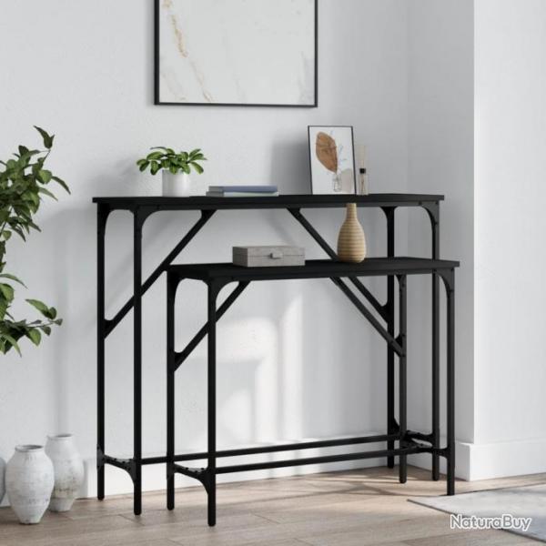 Tables console 2 pcs noir bois d'ingnierie