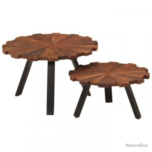 Tables basses 2 pcs bois massif rcupr et fer