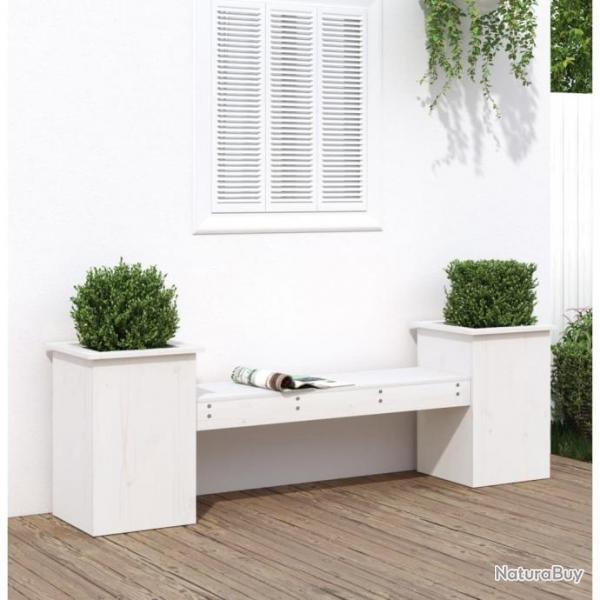 Banc avec jardinires blanc 184,5x39,5x56,5 cm bois massif pin