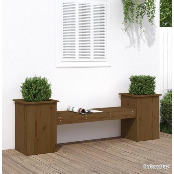 Banc avec jardinires marron miel bois massif de pin