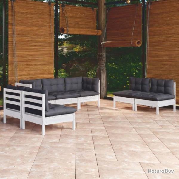 Salon de jardin 7 pcs avec coussins bois de pin massif