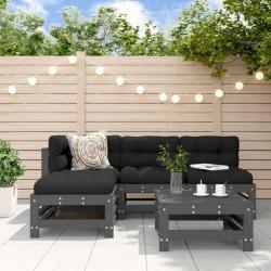 Salon de jardin 5 pcs avec coussins gris bois massif