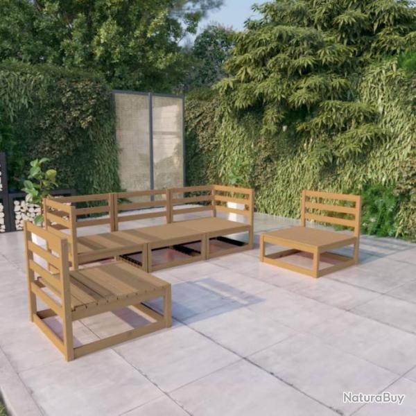 Salon de jardin 5 pcs marron miel bois de pin massif