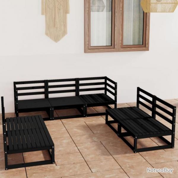 Salon de jardin 7 pcs noir bois de pin massif