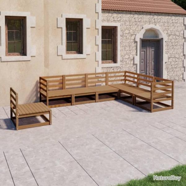 Salon de jardin 7 pcs marron miel bois de pin massif