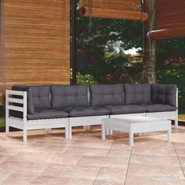 Salon de jardin 5 pcs avec coussins bois de pin massif