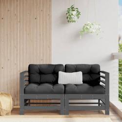 Canapés d'angle avec coussins 2 pcs gris bois de pin massif