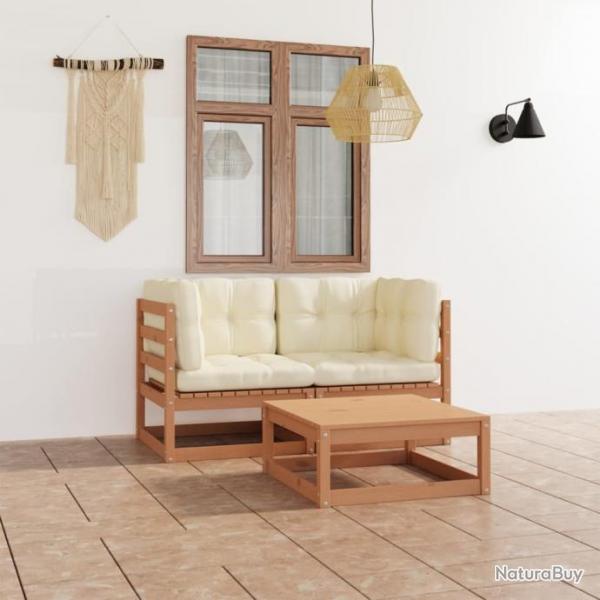 Salon de jardin 3 pcs avec coussins bois de pin massif