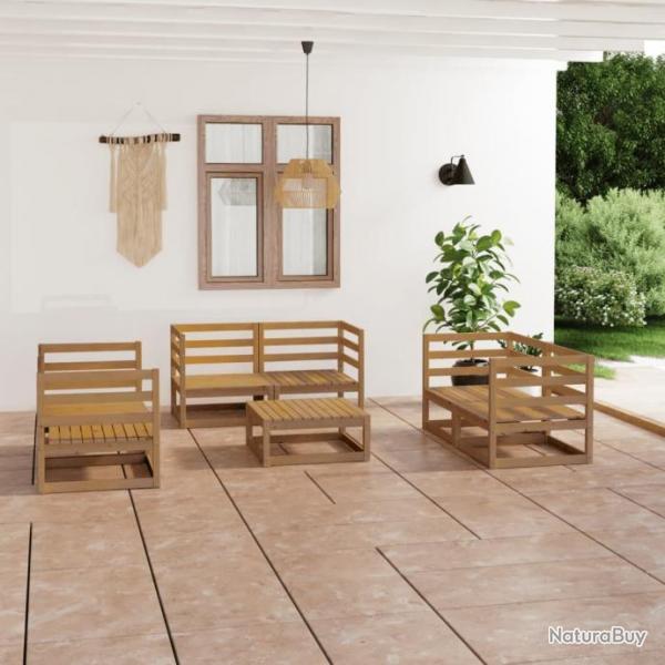 Salon de jardin 7 pcs marron miel bois de pin massif