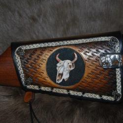 cartouchière de crosse en cuir  pour levier sous garde cal 30-30 Winchester 94 - modèle bison