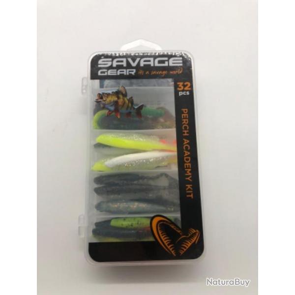 Leurres souples de pche Savage Gear 32 pices perch academy kit